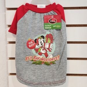 Disney Mickey Mouse Festive Red Gray Dog Christmsd Tee
